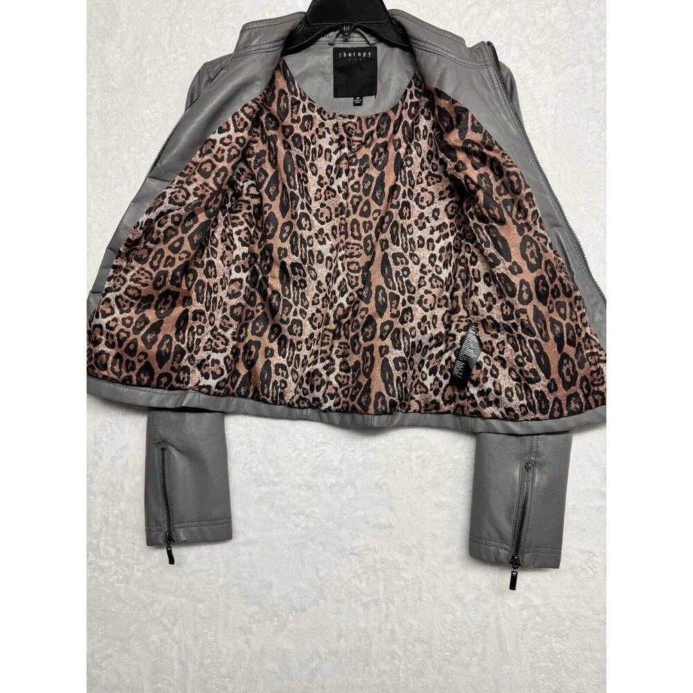 Therapy Jacket Women's Size M Gray Full Zip Pockets Lined Leopard - Picture 5 of 13